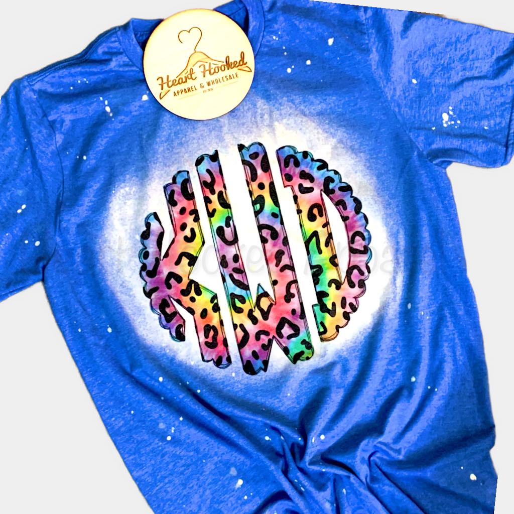 Rainbow Cheetah Leopard Monogram Tee