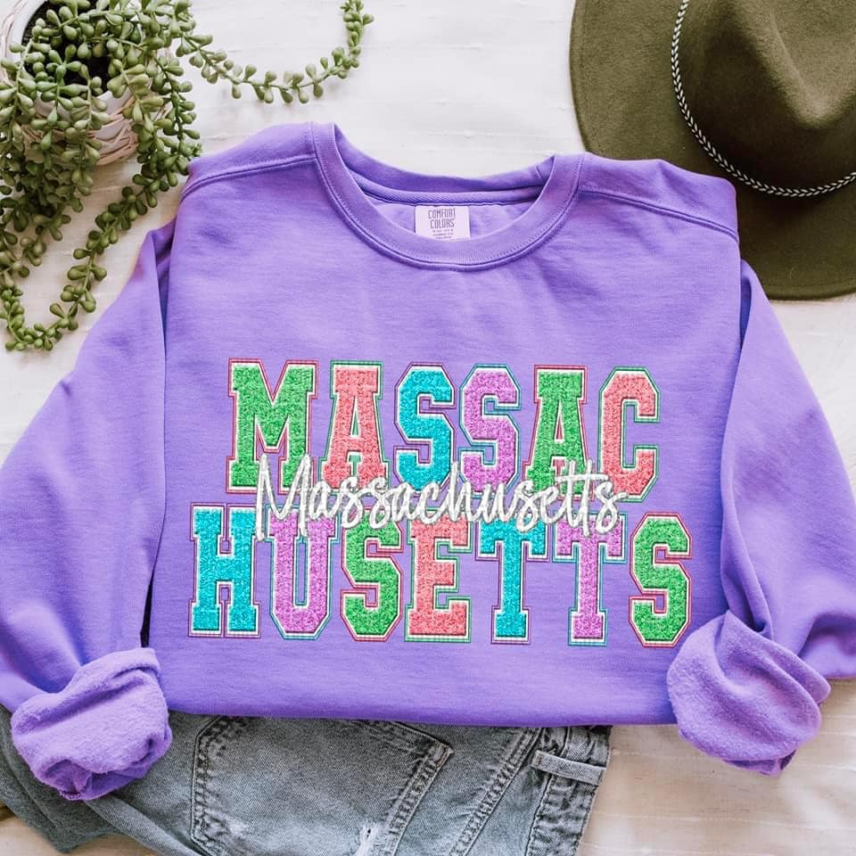Faux Embroidered Comfort Color sweatshirts (All States Available)