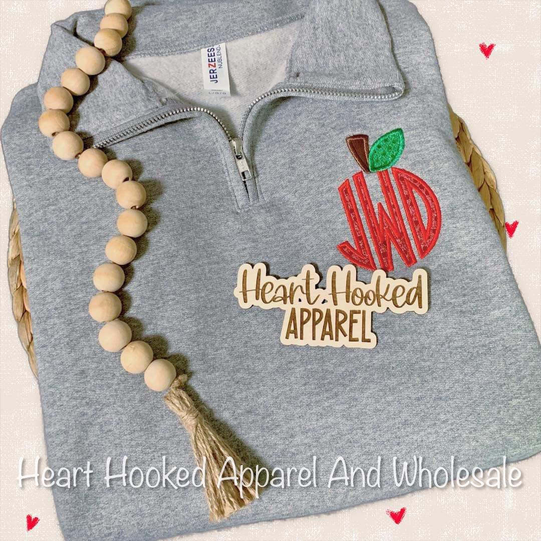 Teacher Applique Monogrammed Quarter Zip Pullover