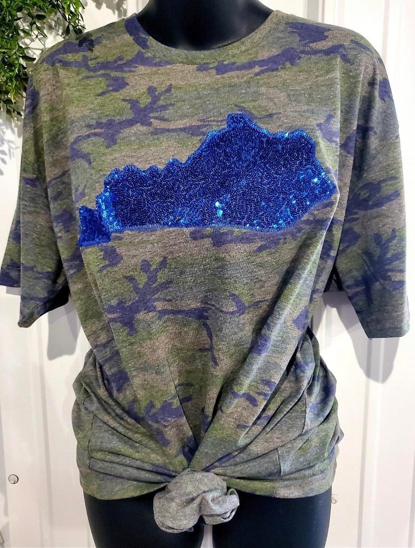 Camo Blue Sparkle State Outline