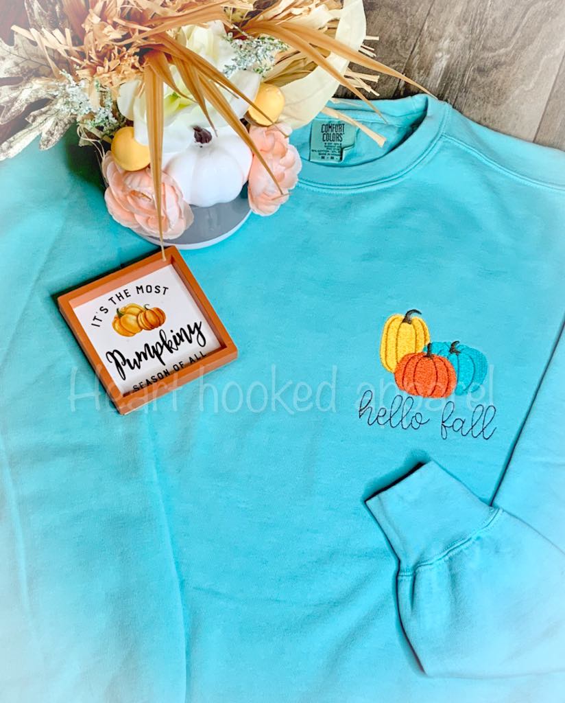 Pumpkin Trio, Hello Fall ( Comfort Colors Sweatshirt )