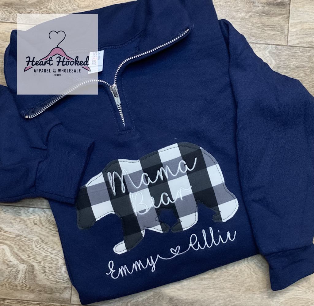 Bear With Names Navy Quarter Zip HeartHookedApparel