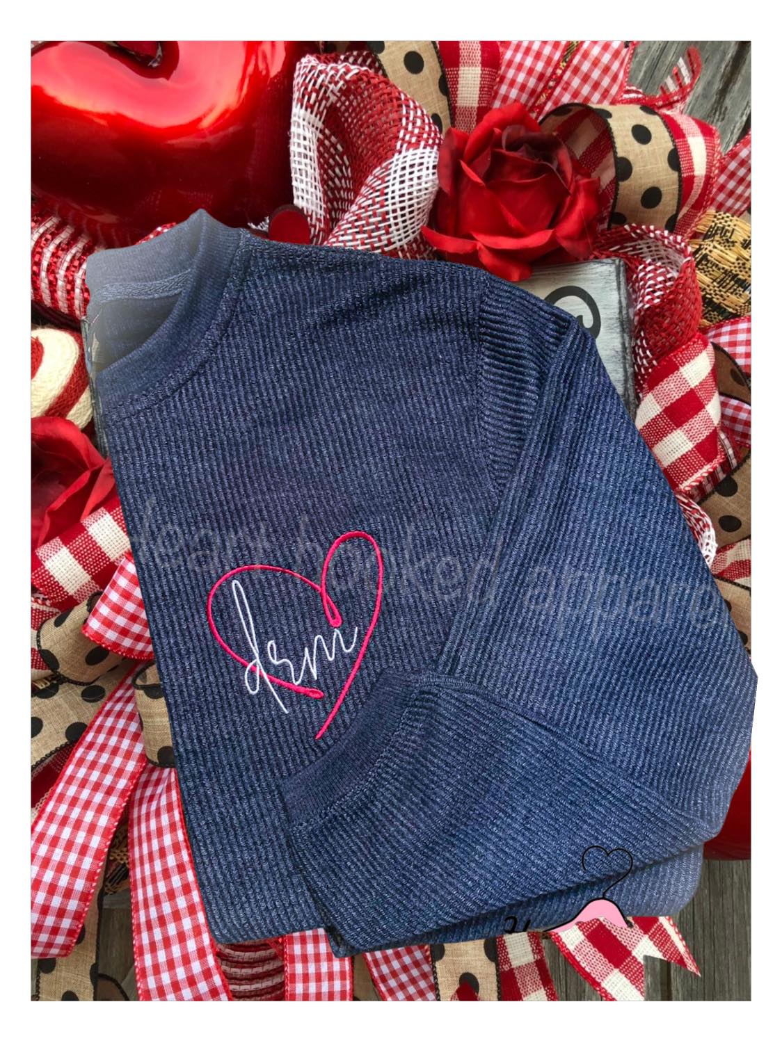 Heart Monogram Corded Crewneck
