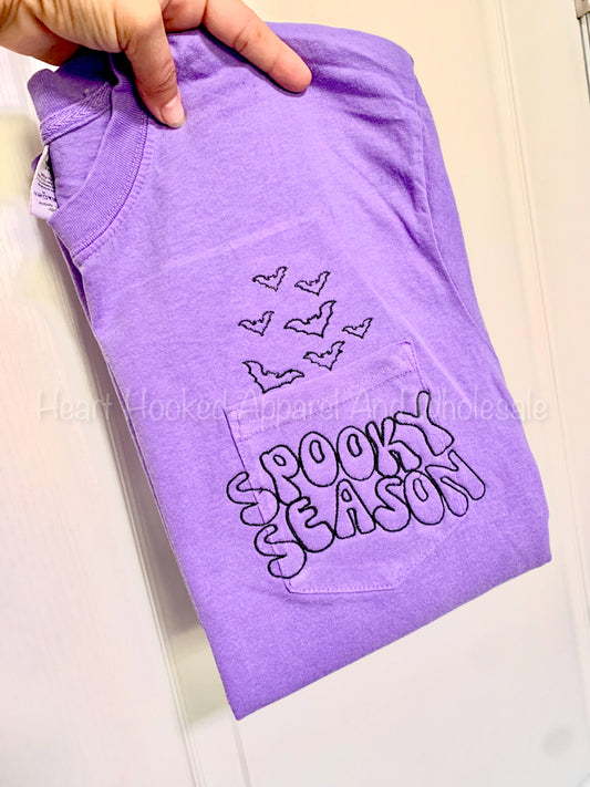 Spooky season comfort color short sleeved pocket tee