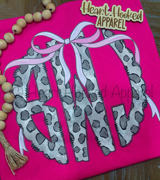 Leopard Pink Bow Wrap Around Monogramed (can get with or without the bow)