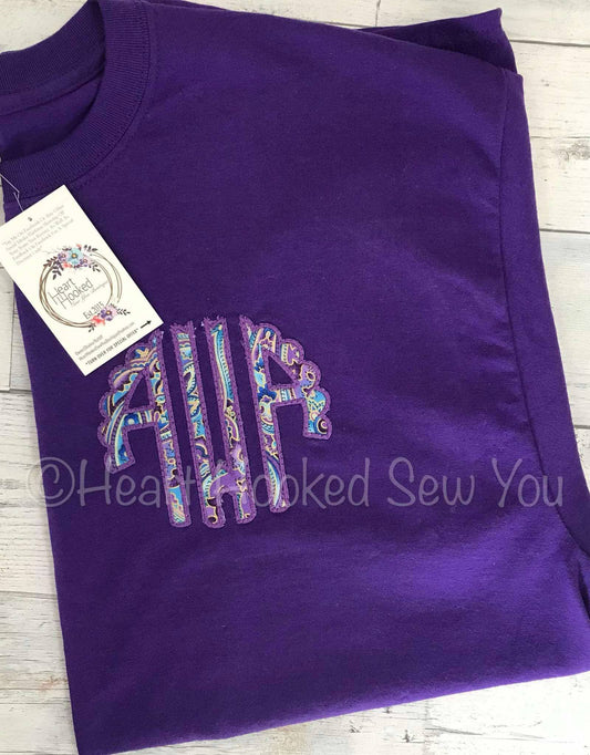 Paisley printed scalloped monogram applique short sleeved t-shirt