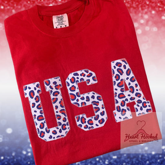 Leopard USA Diamond Stitched Comfort Color Tee
