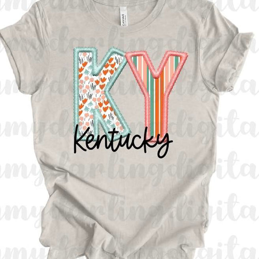 Kentucky Faux Embroidery Printed Tee