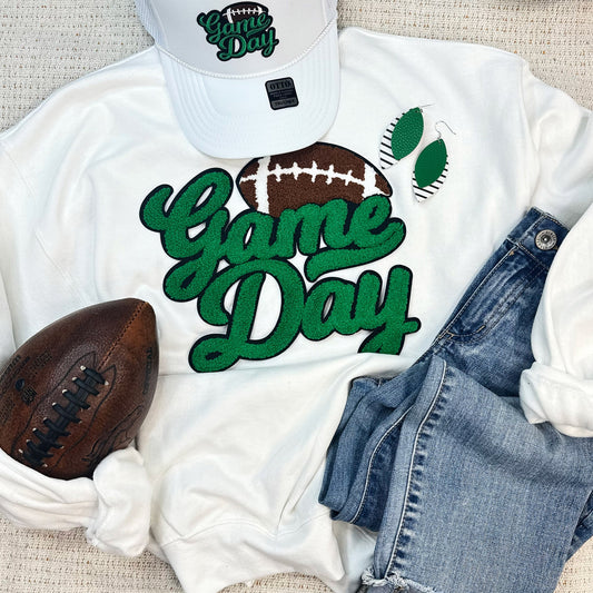 Football Game Day Chenille Patch Sweatshirt (colors to choose from)