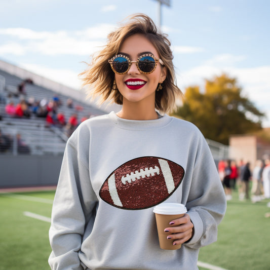 Sequins Football Chenille Patch Sweatshirt (colors to choose from)