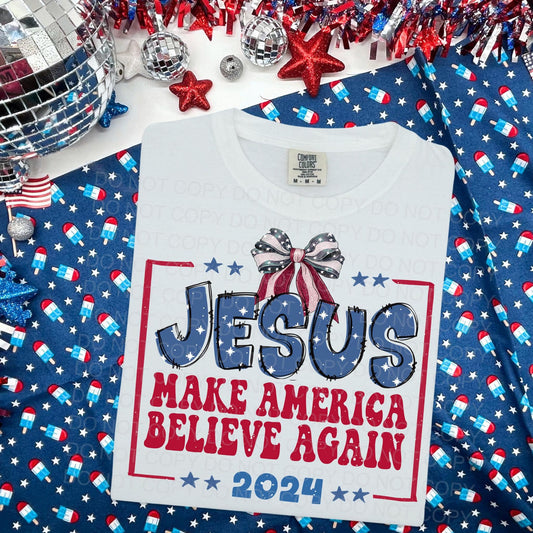 Jesus Make America Believe Again (Grey and White Sublimated)