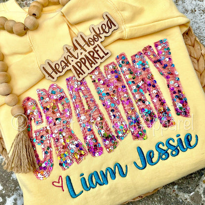 Multi Color Sequins Grammy Custom Comfort Color Sweatshirt