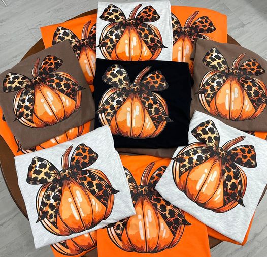 Leopard Pumpkin Coquette Bow Printed Shirts