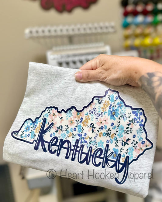 Spring Blue Florals Kentucky State Printed Tee