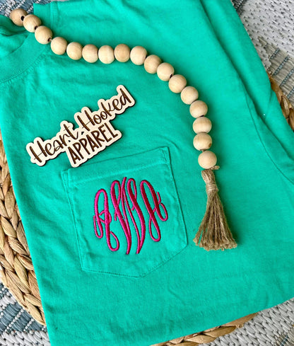 Comfort color short sleeved pocket monogram tee