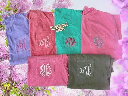 Comfort color short sleeved pocket monogram tee