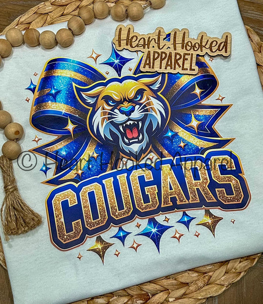 Youth And Adult Cougars Cheer Bow Short Sleeved T-Shirts