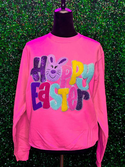 Happy Easter Sequins Chenille Patch Sweatshirt