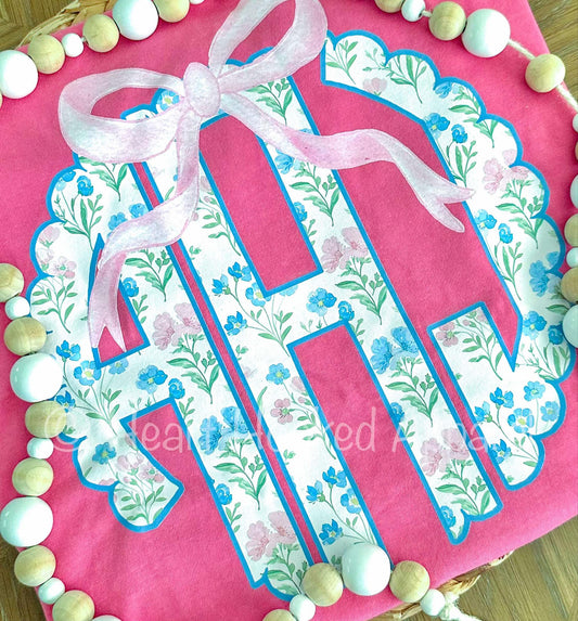 Spring Floral Monogram Bow Tee