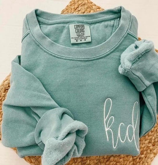 Light Green Comfort Colors Monogramed Sweatshirt