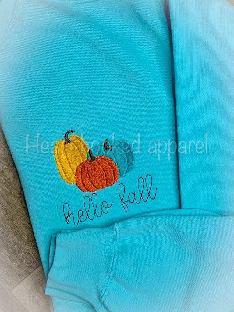 Pumpkin Trio, Hello Fall ( Comfort Colors Sweatshirt )
