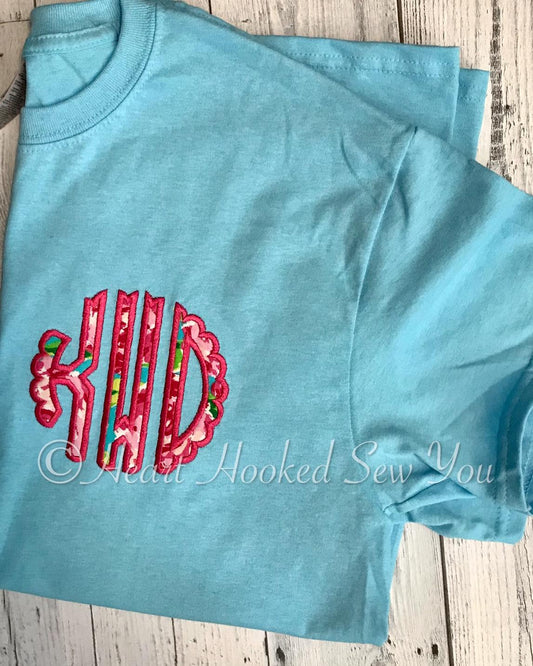 Lily inspired rose scalloped monogram applique