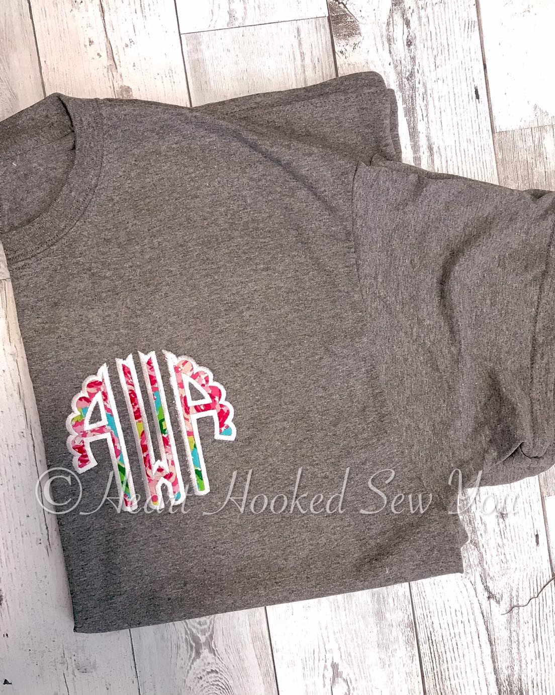 Lily inspired rose scalloped monogram applique