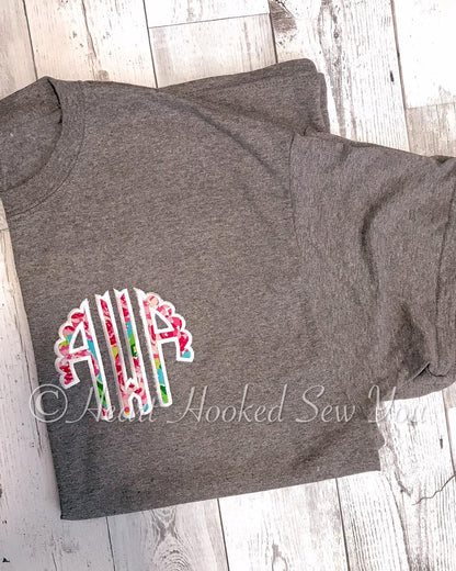Lily inspired rose scalloped monogram applique