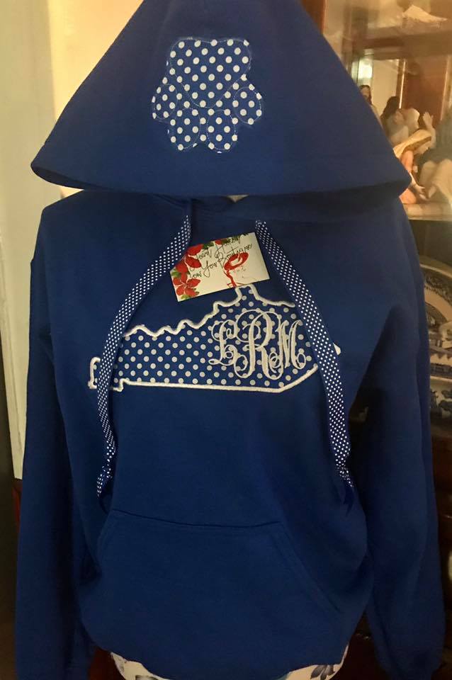Royal Blue  Kentucky Monogram Polka dot Hoodie *Embroidered*
