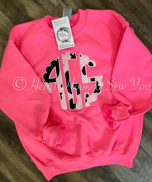 Scalloped Monogramed Safety Pink Sweatshirt