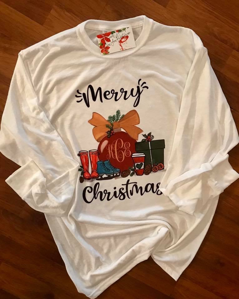 Merry Christmas Monogramed Ornament Tee  *Sublimated*