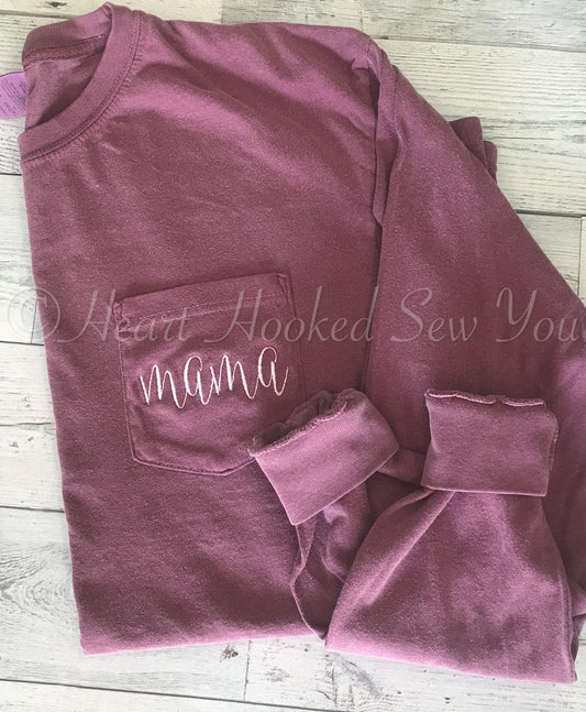 Mama Comfort Color Long Sleeved Pocket T-Shirt