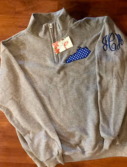 3/4 Zip Pullover With Kentucky Applique And Sleeve Monogram *Embroidered*