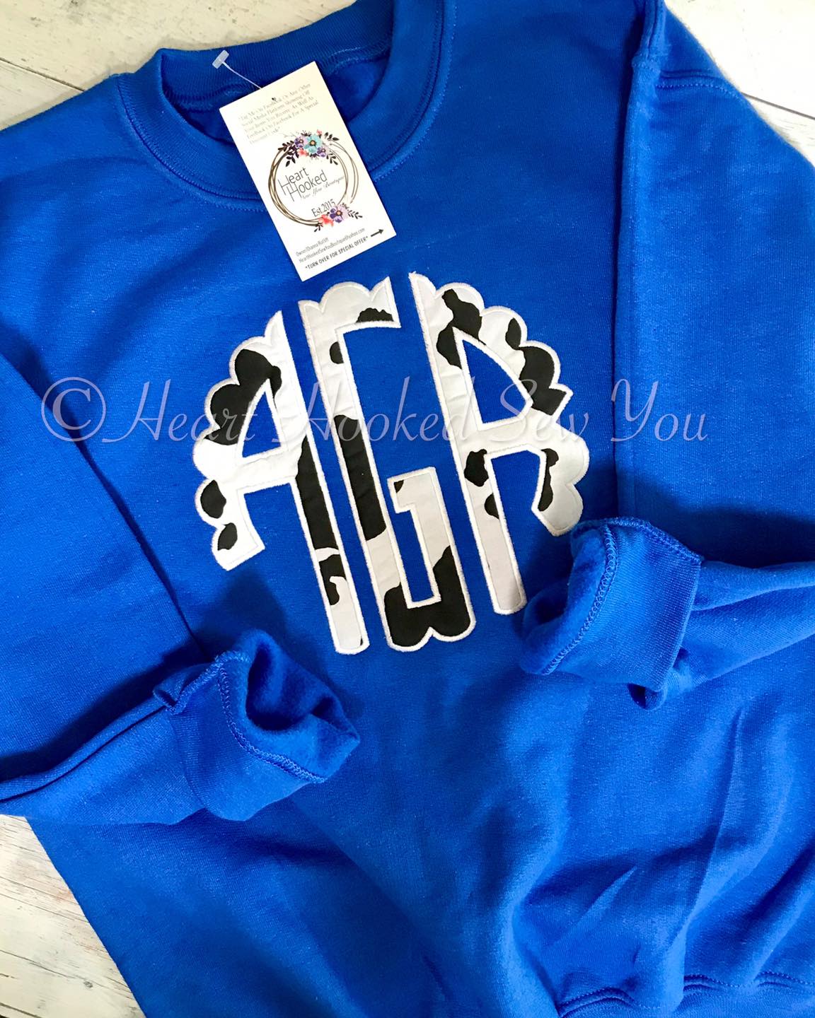 Scalloped Monogramed Royal Blue Sweatshirt  *Embroidered*